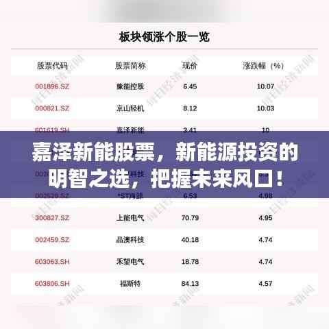嘉泽新能股票,新能源投资的明智之选,把握未来风口!
